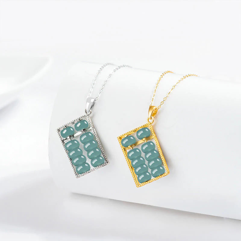 Buddha Stones Natural Jade Abacus Pattern Abundance Titanium Steel Chain Necklace Pendant