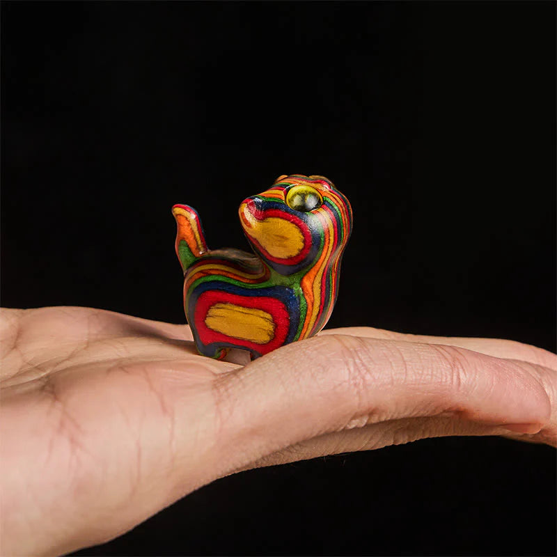 Buddha Stones Carved Cute Kitten Rainbow Eucalyptus Reduce Stress Decoration