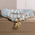 Buddha Stones Blue Cat Eye Trojan Horse Charm Support Double Wrap Bracelet