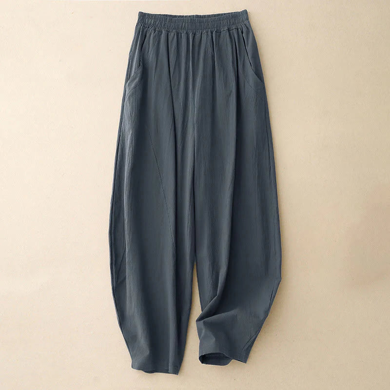 Buddha Stones Fall Solid Color Patchwork Simple Design Women's Wide Leg Pants With Pockets