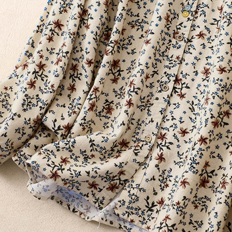 Buddha Stones Fall Floral Print Buttons Down Design Women's Cotton Long Sleeve Shirt