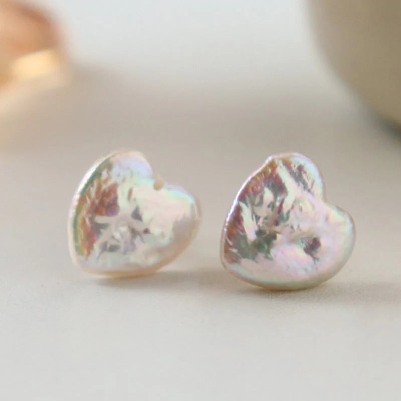 Buddha Stones Retro Pearl Heart Shape Design Wisdom Stud Earrings