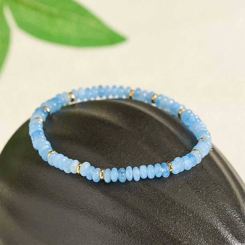 Buddha Stones Natural Aquamarine Fine 4mm Bead Pearl Serenity Bracelet
