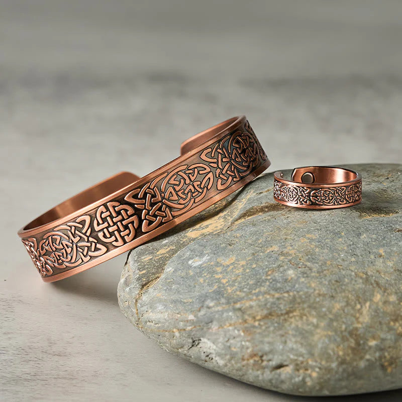 FREE Today: Luck and Healing Copper Abstract Line Pattern Open Cuff Bracelet Bangle Ring