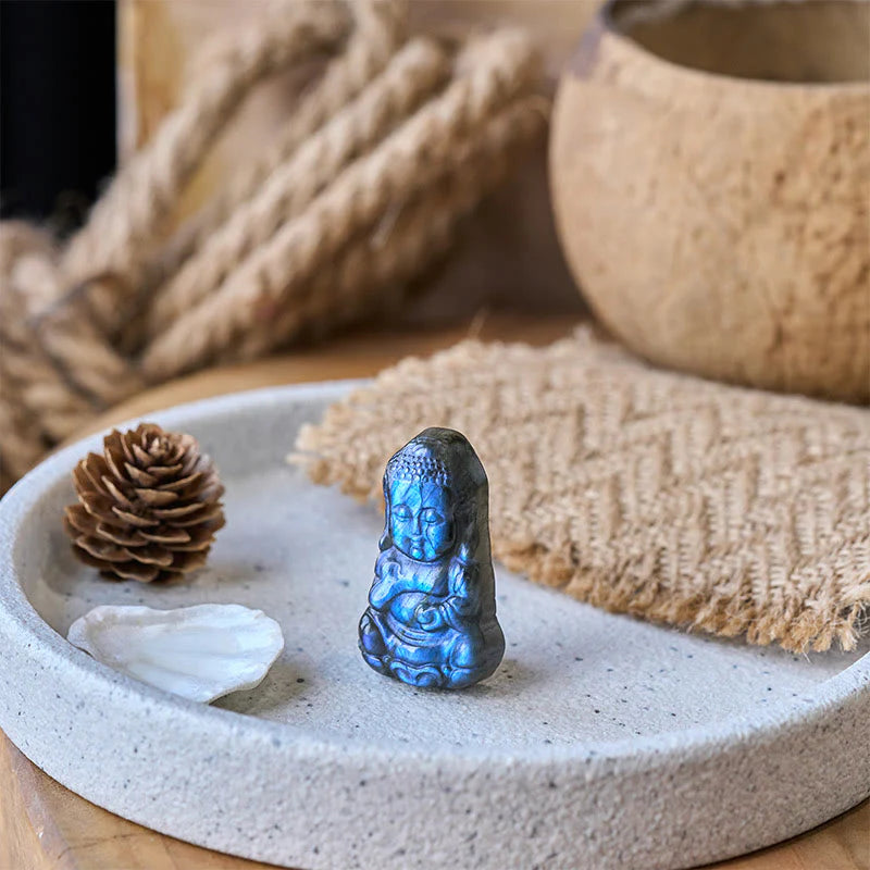 Buddha Stones Buddha Symbol Natural Labradorite Figurine Cure Statue Home Decoration