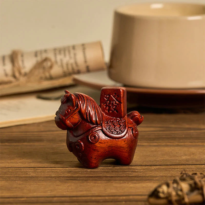 Buddha Stones Year of the Horse Get rich Green Sandalwood Small Leaf Red Sandalwood Linden Wood Animals Positive Decoration