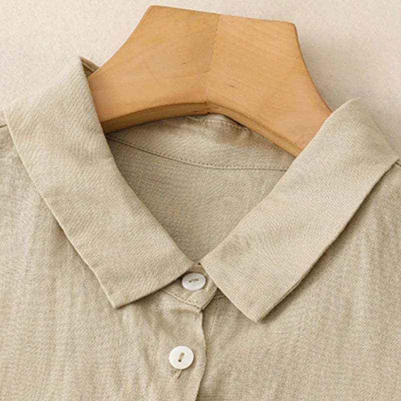Buddha Stones Fall Commute Plain Buttons Design Long Sleeve Cotton Midi Dress With Pockets