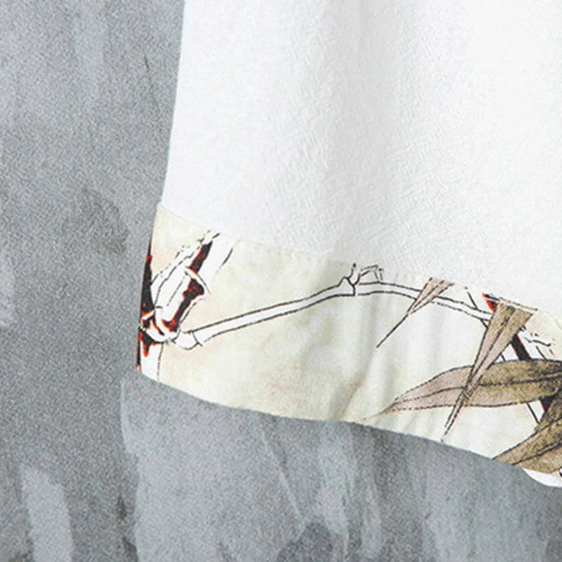 Buddha Stones Summer Frog-button Patchwork Half Sleeve Design Cotton Linen Men's Shirt Jacket