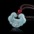 Buddha Stones Lotus Carved Jade Ruyi Abundance Prosperity Abundance Necklace Pendant