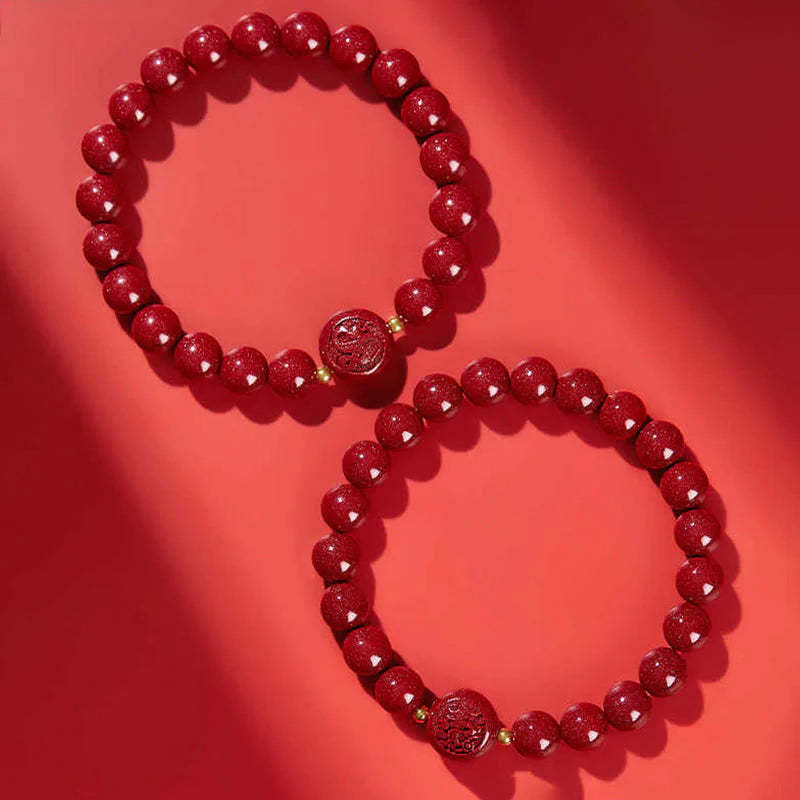 Buddha Stones Chinese Zodiac Year Of The Horse Carved Cinnabar Peaceful Blessing Bracelet