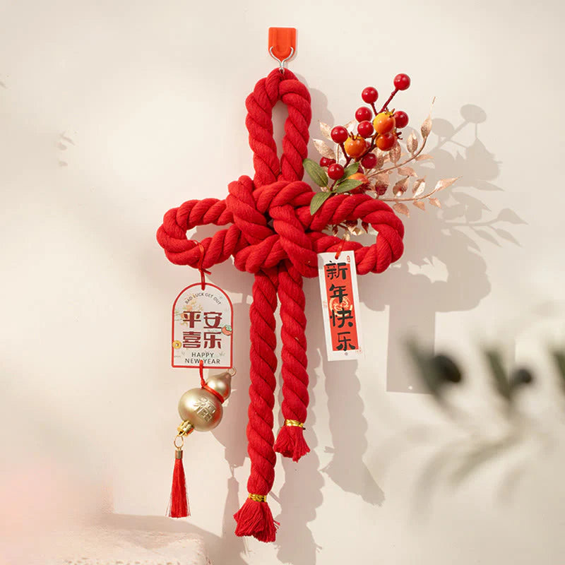 Buddha Stones Year of the Horse Dancing Lion Fu Character Chinese Knotting Fortune Decoration