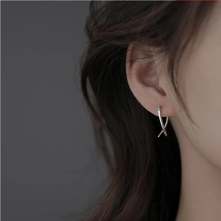 Buddha Stones Geometric Cross Design Luck Hoop Earrings
