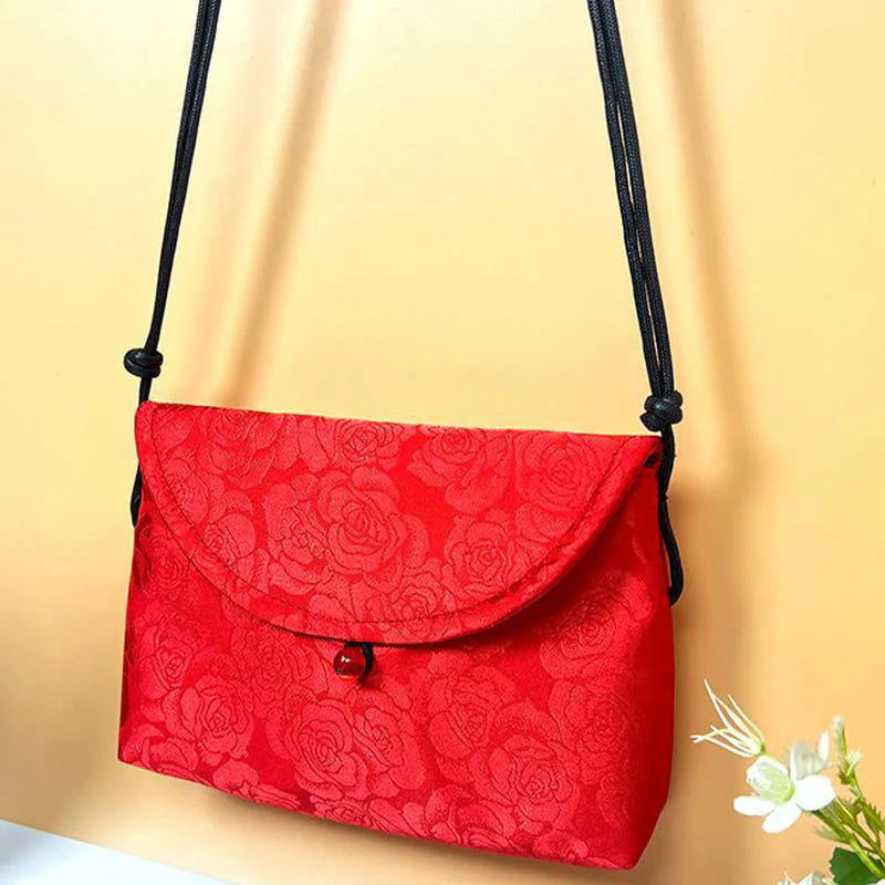 Buddha Stones Retro Flowers Pattern Polyester Cotton Embroidery Crossbody Bag Hangbags