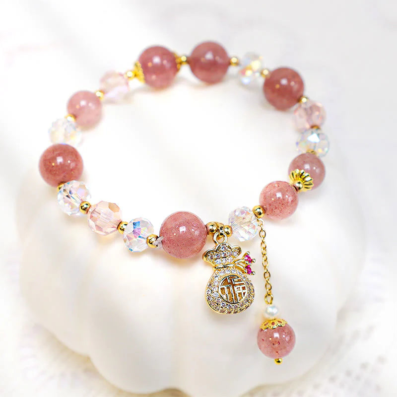 FREE Today: Love Healing Natural Strawberry Quartz Money Bag Charm Positive Bracelet