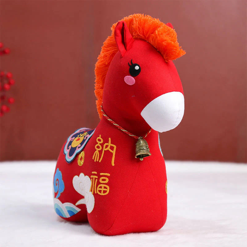 Buddha Stones Year of the Horse Copper Red String Fu Character Embroidery Prosperity Home Decoration