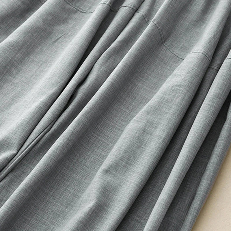 Buddha Stones Plain LightSteelBlue Women's Wide Leg Cotton Linen Pants With Pockets