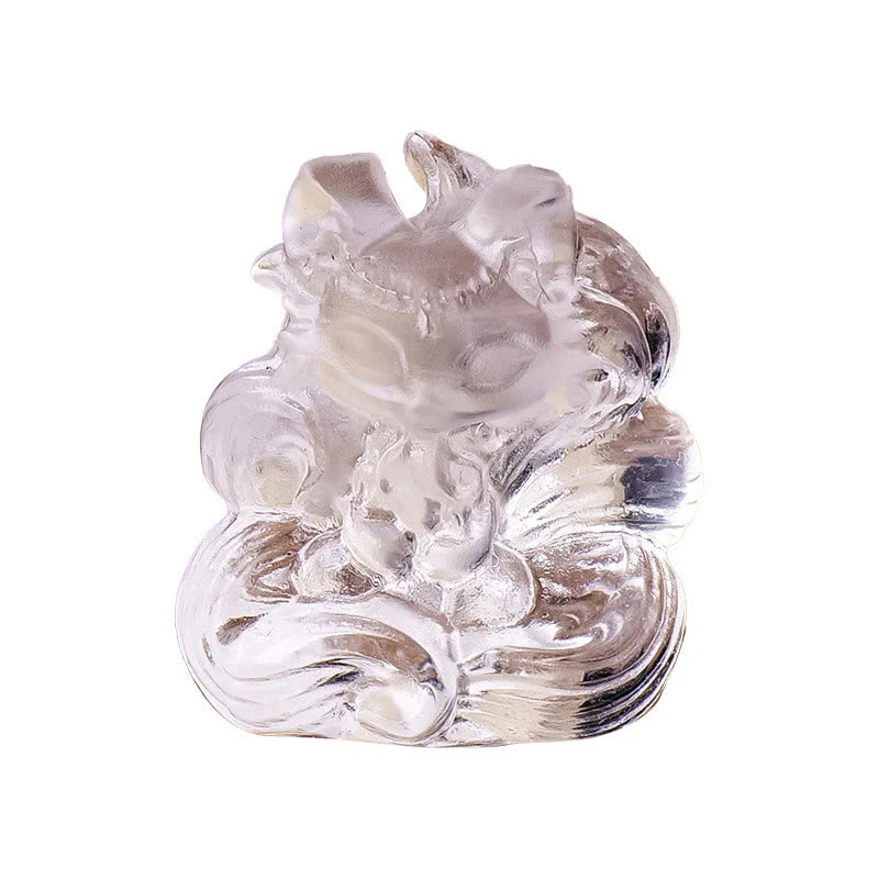 Buddha Stones Natural White Crystal Mini Small Nine Tailed Fox Carved Healing Home Decoration
