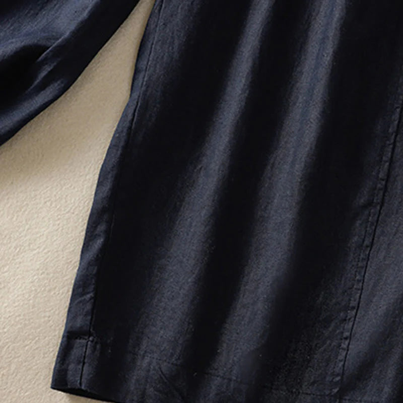 Buddha Stones Commute Plain Design Drawstring Cotton Linen Women's Wide Leg Pants With Pockets
