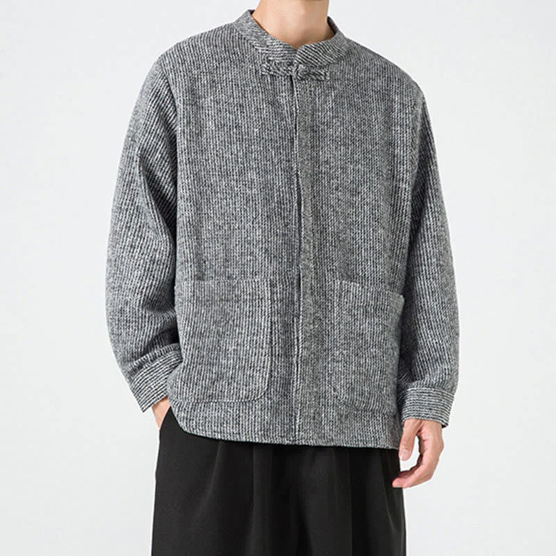 Buddha Stones Solid Color Frog-Button Long Sleeve Men's Cotton Corduroy Jacket With Pockets