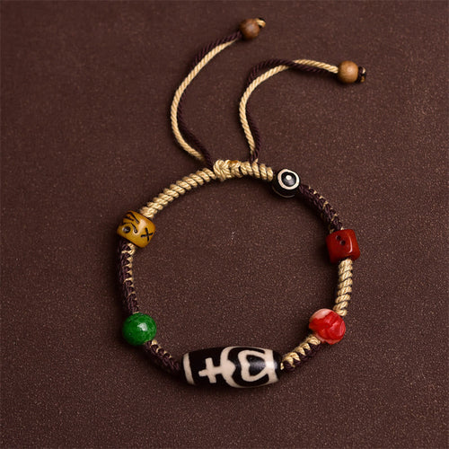 Buddha Stones Handmade Tibetan Dzi Bead Wealth Braided Rope Bracelet