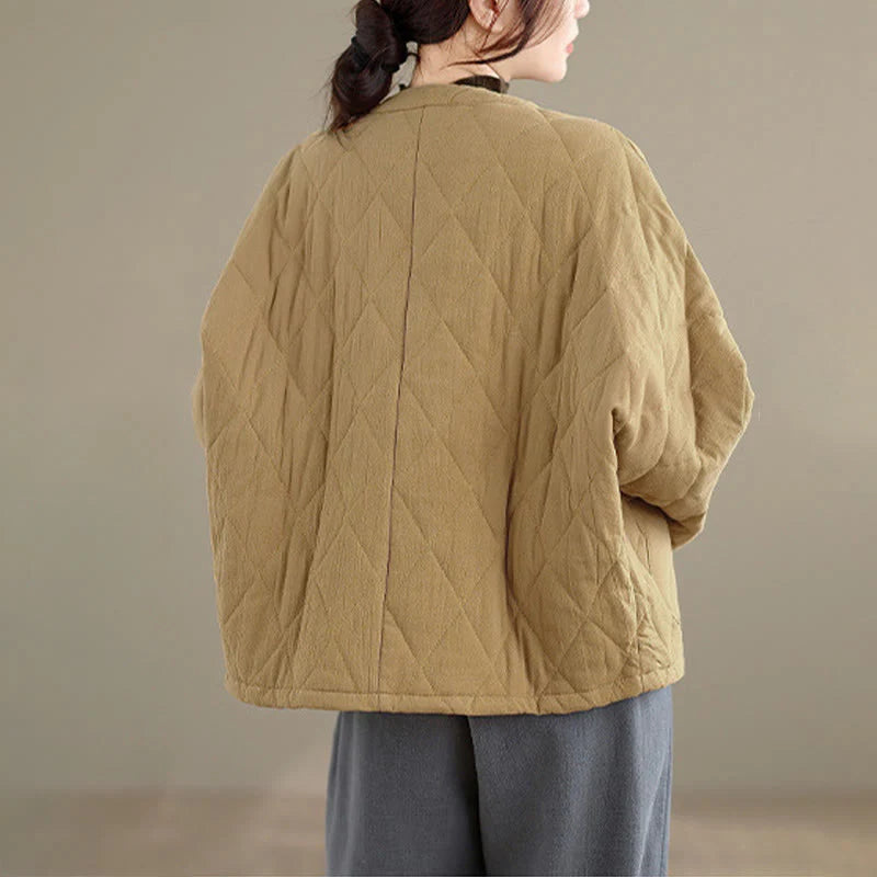 Buddha Stones Women's Plain Cotton-padded Tai Chi Zen Long Sleeve Jacket With Pockets