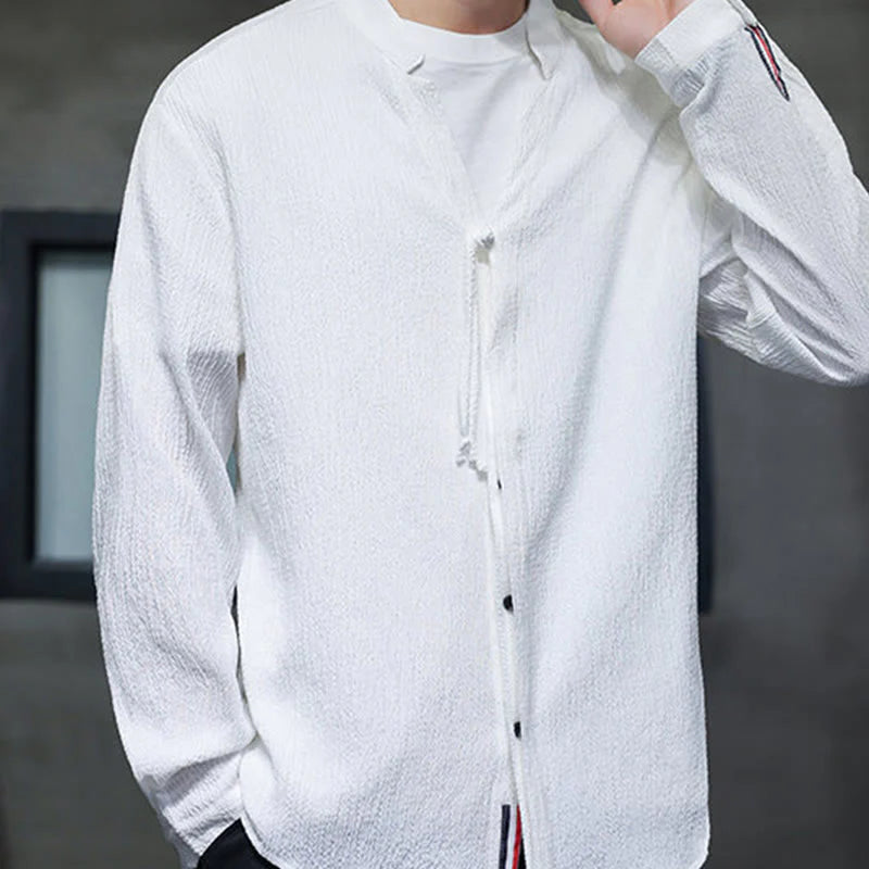 Buddha Stones Fall Solid Color Men's Button Long Sleeve Shirt Clothing
