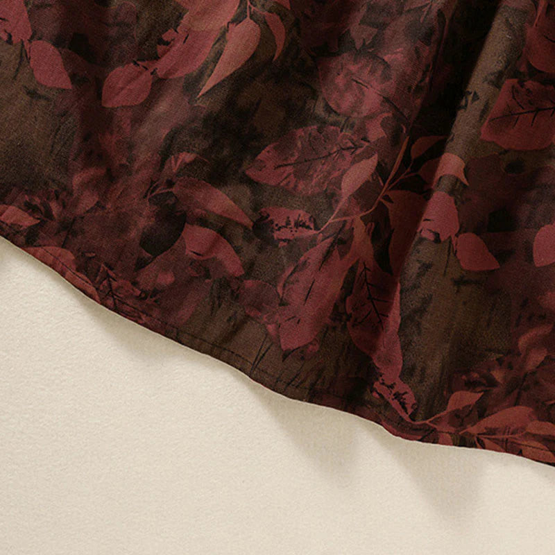Buddha Stones Casual Flower Printed Pattern Buttons Design Long Sleeve Midi Dress With Pockets