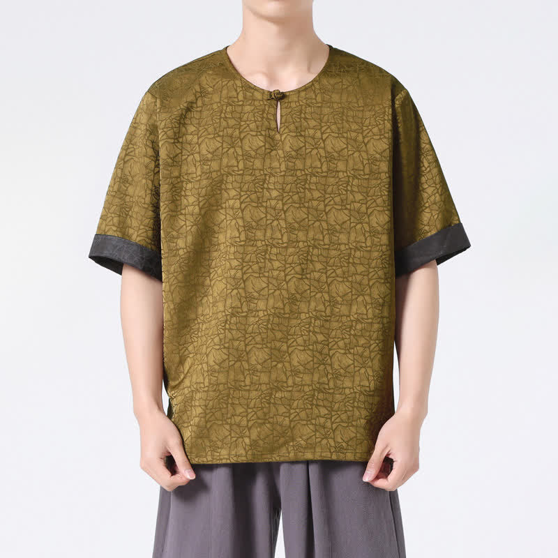 Buddha Stones Summer Retro Crackle Auspicious Cloud Pattern Short Sleeve Men's T-shirt