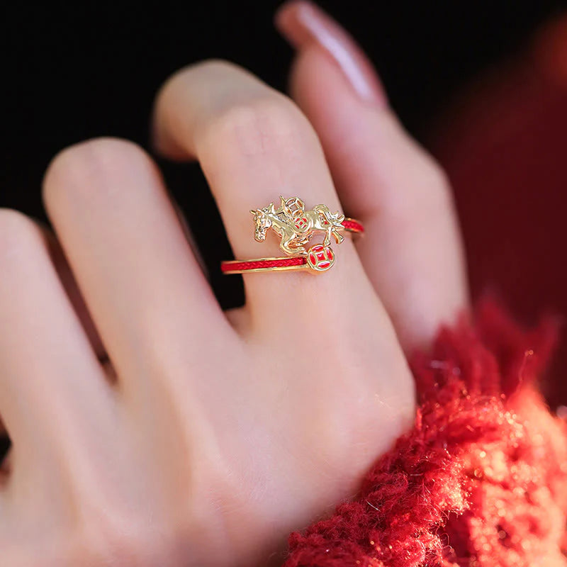 Buddha Stones Copper Red String Copper Coins Year Of The Horse Opening Balance Ring