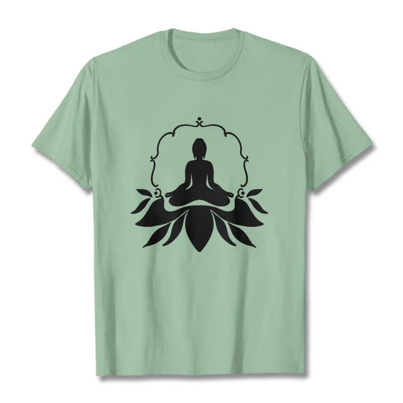 Buddha Stones Meditating Buddha Seated on Grass Tee T-shirt