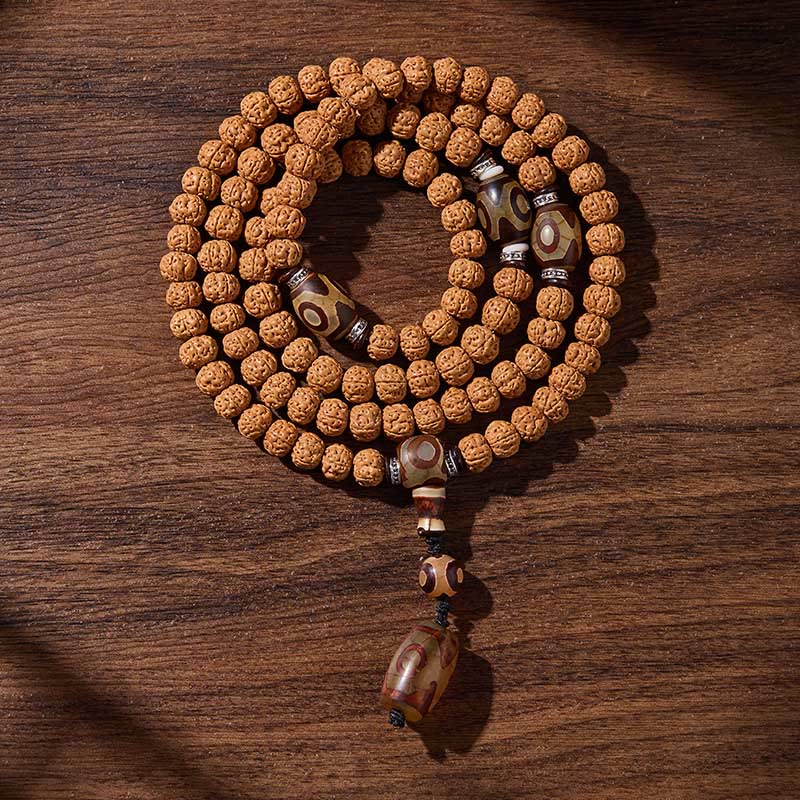 Buddha Stones Tibetan 108 Beads Bodhi Seed Three-eyed Dzi Bead Auspiciousness Mala