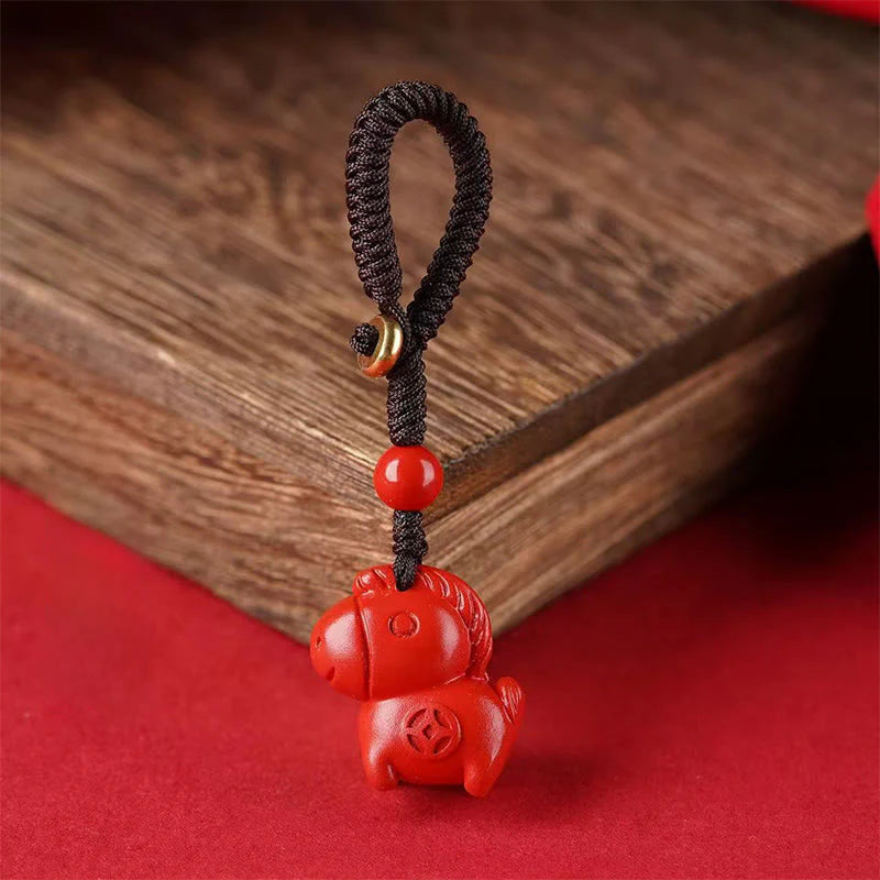 Buddha Stones Year Of The Horse Cinnabar Keep Away Evil Spirits Key Chain
