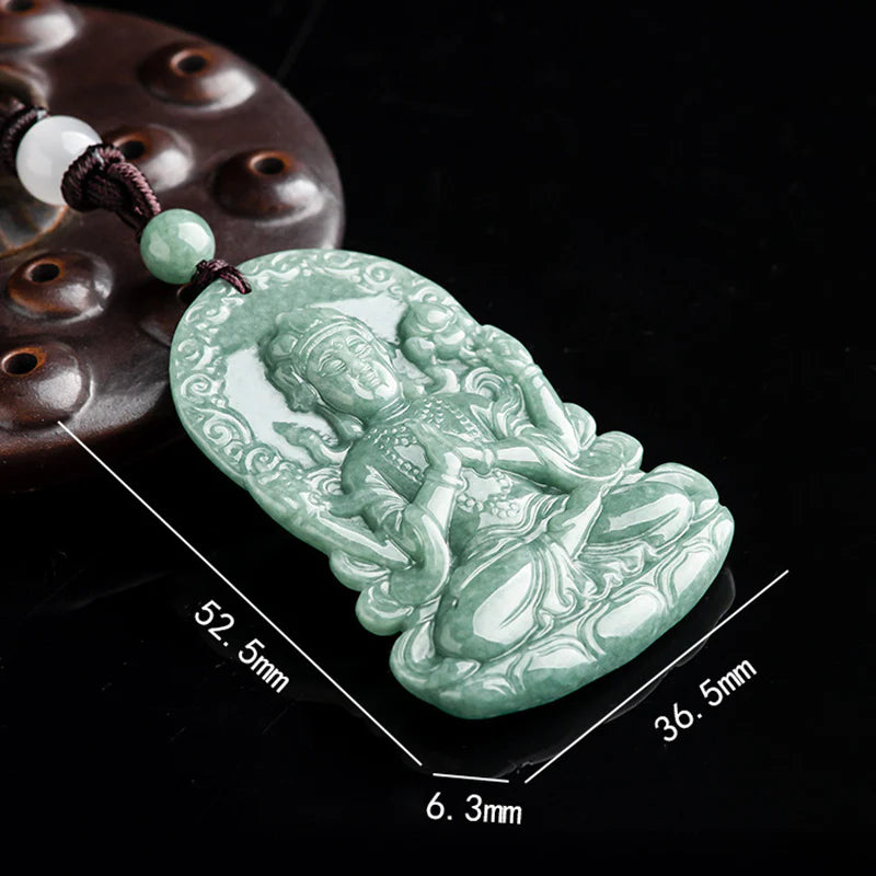 Buddha Stones Four-armed Avalokitesvara Natural Jade Amulet Blessing String Necklace