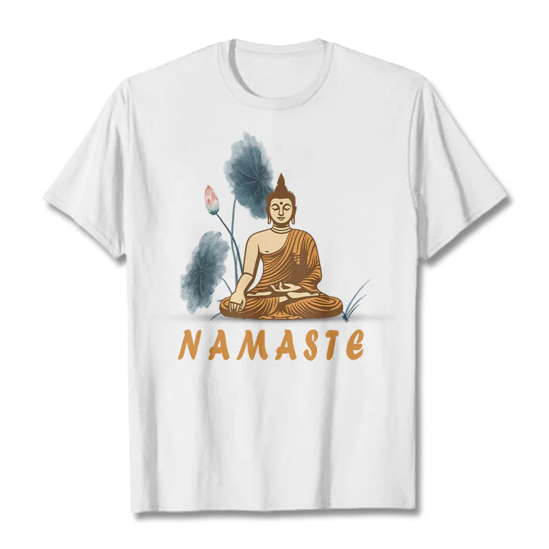 Buddha Stones NAMASTE Buddha Lotus Leaf Tee T-shirt