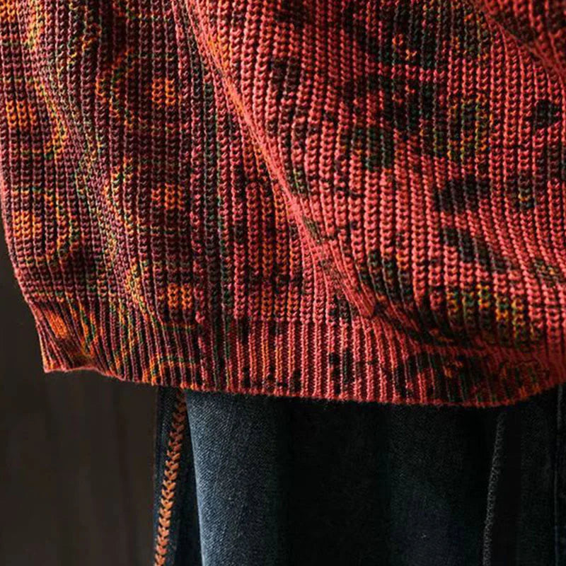 Buddha Stones Fall Striped Geometric Flowers Cotton Women's Long Sleeve Pullover Knitted Hoodie