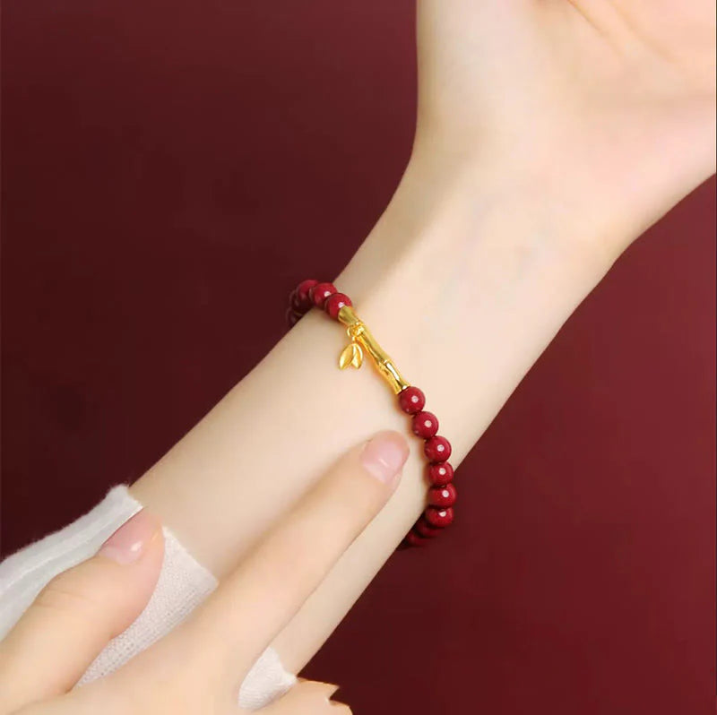 Buddha Stones Bamboo Cinnabar 925 Sterling Silver Concentration Bracelet