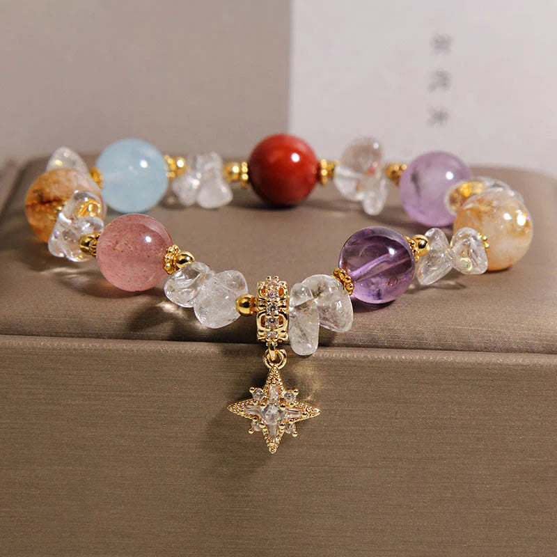 Buddha Stones Natural Various Crystal Clear Quartz Zircon Hexagram Charm Healing Bracelet