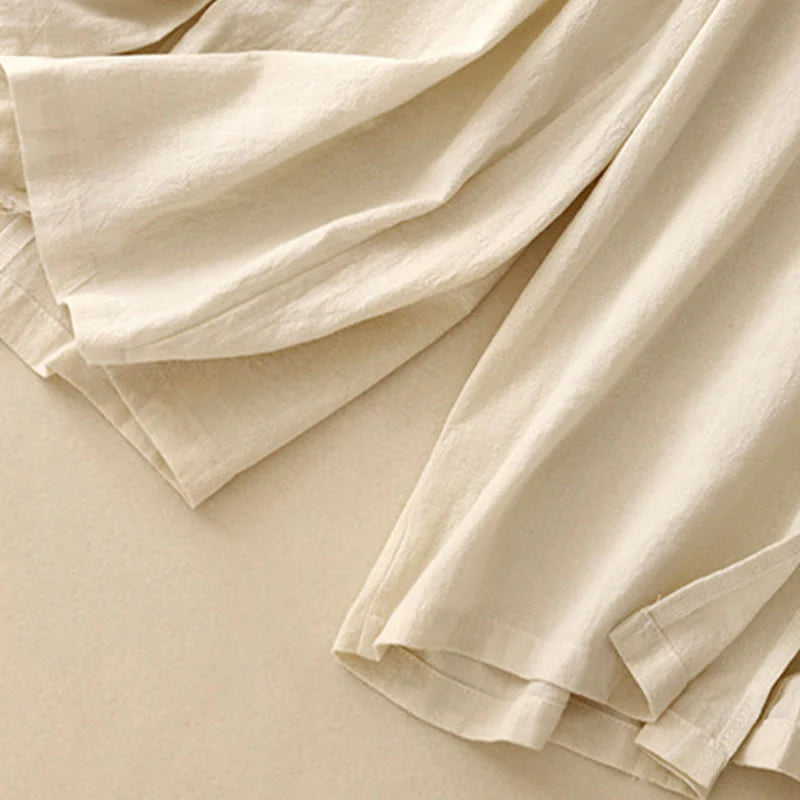 Buddha Stones Casual Simple Design Drawstring Split Cotton Linen Women's Wide Leg Pants With Pockets