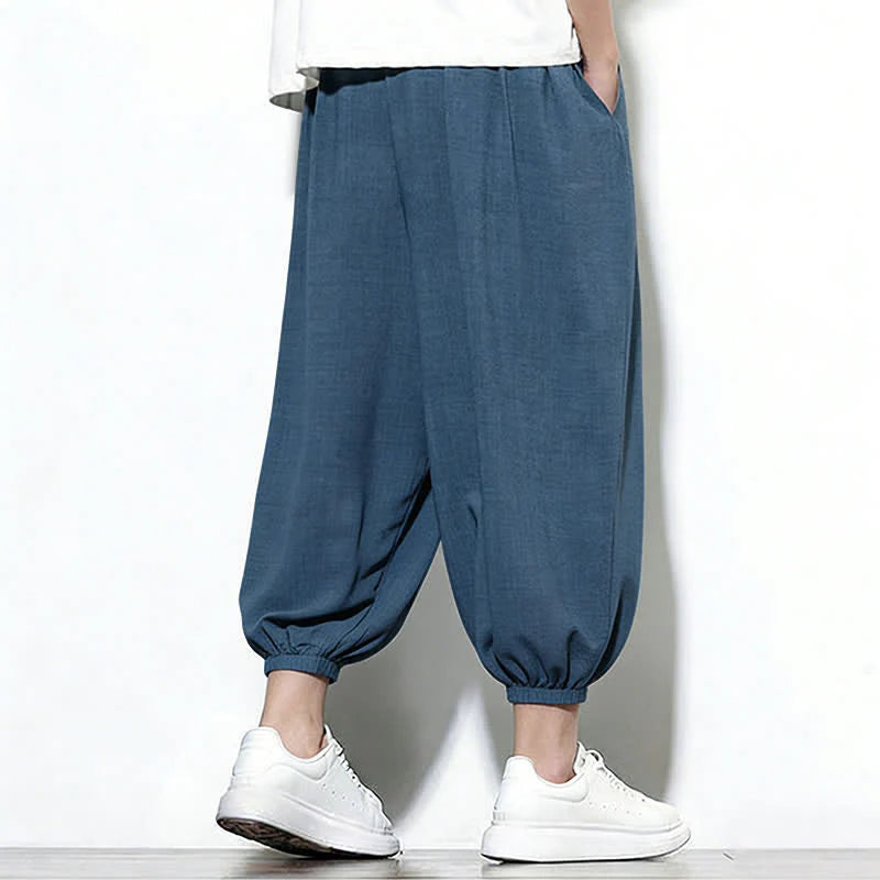 Buddha Stones Spring Solid Color Drawstring Elastic Design Men's Harem Capri Pants
