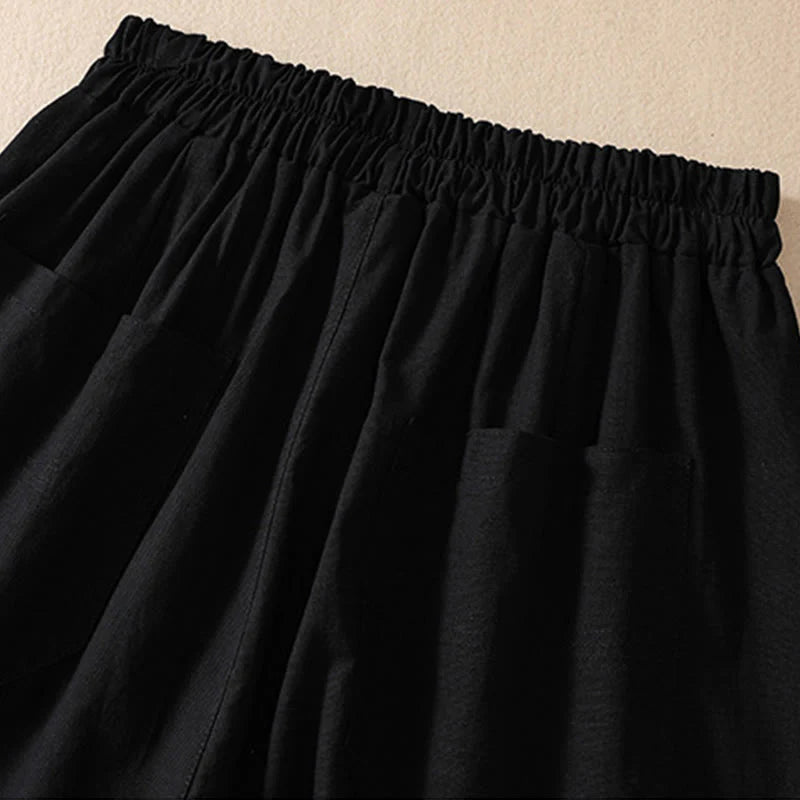 Buddha Stones Summer Casual Elastic Waist Plain Women's Polyester Shorts With Pockets