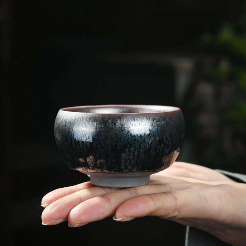 Buddha Stones 24K Gold Inlaid Sunflower Chinese Jianzhan Glaze Kiln Change Ceramic Teacup Tenmoku Kung Fu Tea Cup (Extra 35% Off | USE CODE: FS35)