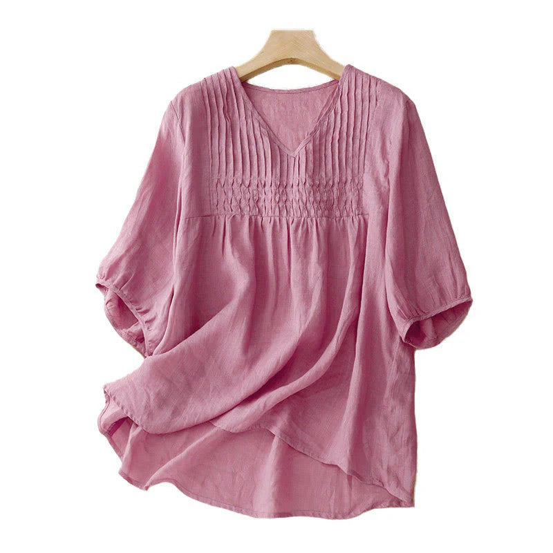Buddha Stones Casual Plain Loose Women's V-Neck Design Half Sleeve Shirt