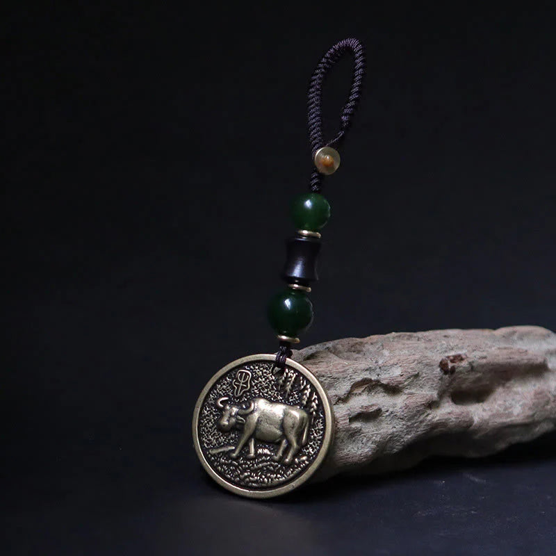 Buddha Stones Chinese Zodiac Year Of The Horse Bagua Fu Character Copper Brass Balance Key Chain