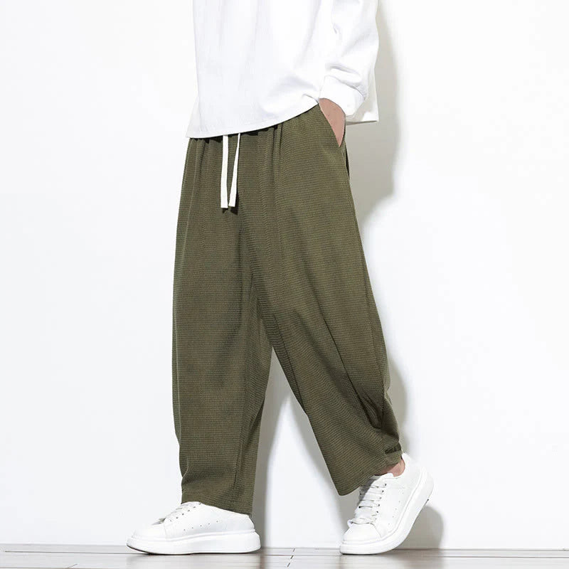 Buddha Stones Men's Plain Pure Cotton Corduroy Ankle-Length Harem Pants With Pockets