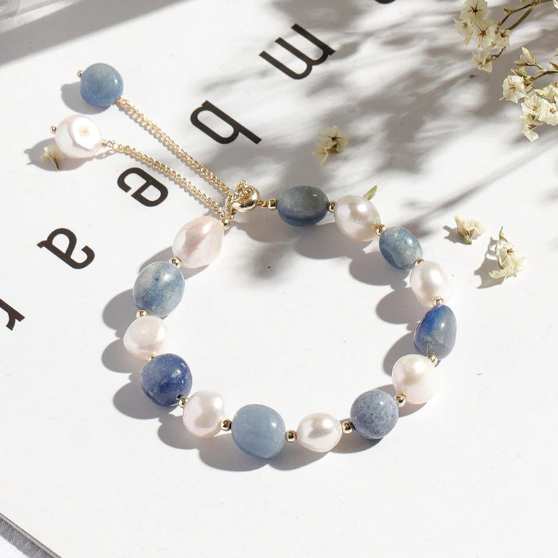 Buddha Stones Natural Blue Aventurine Crystal Pearl Bead Healing Bracelet (Extra 35% Off | USE CODE: FS35)