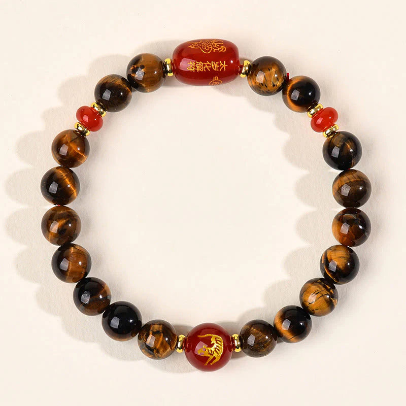 Buddha Stones 12 Chinese Zodiac Natural Tiger Eye Red Agate Protection Bracelet