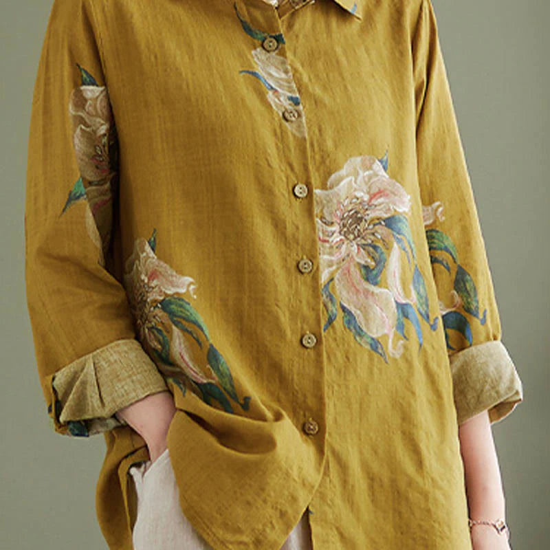 Buddha Stones Literary Artistic Flower Print Cotton Clothing