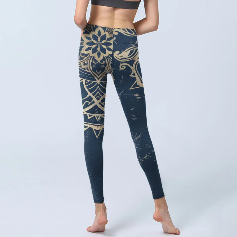 Buddha Stones Retro Mandala Pattern Print Gym Leggings Women's Yoga Pants