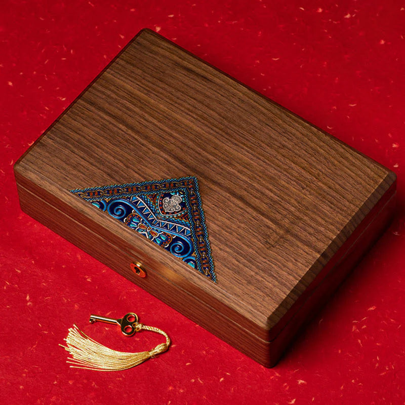 Buddha Stones Vintage Handmade Black Walnut Wood Jewelry Storage Box Wooden Gift Box