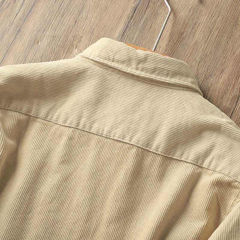 Buddha Stones Lapel Corduroy Solid Color Men's Long Sleeve Cotton Thickened Jacket With Pockets